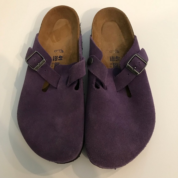 purple birkenstock clogs